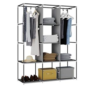 GHQME Fabric Wardrobe with 3 Drawers, Portable Clothes Closet Storage Organizer with Compartments and Rods (Black, 49.2” x 17.3” x 63.8”)