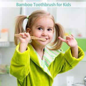16 Pcs Kids Bamboo Toothbrush Soft Bristle Natural Toothbrush Wooden Toothbrushes Kids Toothbrush with Colorful Bristles and Ergonomic Animal Designs Handles for Kids