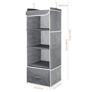 Cabilock Hanging Closet Organizer 4 Shelves with Drawer 4 Side Mesh Pockets Hanging Shelves for Closet Grey 13L×13W×36.4H inch