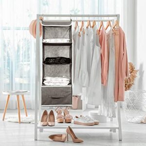 Cabilock Hanging Closet Organizer 4 Shelves with Drawer 4 Side Mesh Pockets Hanging Shelves for Closet Grey 13L×13W×36.4H inch