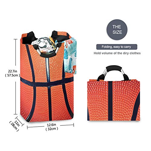 Laundry Hamper Sport Ball Basketball Lace Collapsible Laundry Basket Large Storage Bag, Foldable Organizer Clothes Bag with Handle for Home, Dorm, Room