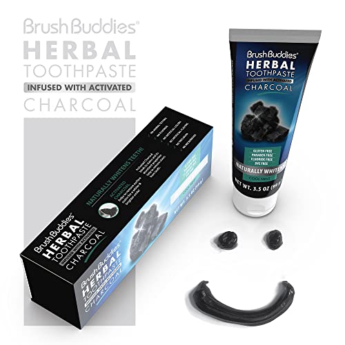 Brush Buddies Herbal Toothpaste with Activated Charcoal, Whitening Toothpaste, Charcoal Toothpaste for Whitening Teeth - Cool Mint