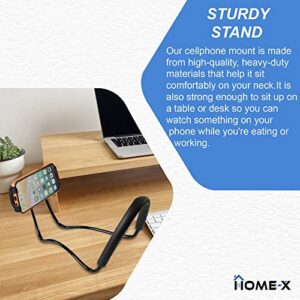 Home-X Around Neck Hands-Free Universal Cellphone Holder, Portable Smartphone Stand for Neck, Great for Streaming, Selfies, Reading – Fits Devices 4.7” to 7.6”