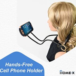 Home-X Around Neck Hands-Free Universal Cellphone Holder, Portable Smartphone Stand for Neck, Great for Streaming, Selfies, Reading – Fits Devices 4.7” to 7.6”