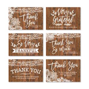 24 rustic sympathy thank you cards with envelopes, bereavement funeral thank you note, condolence gratitude supplies, faux wood personalized bulk religious military memorial with message stationery