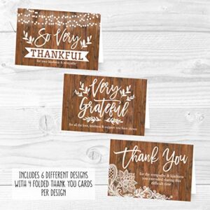 24 Rustic Sympathy Thank You Cards With Envelopes, Bereavement Funeral Thank You Note, Condolence Gratitude Supplies, Faux Wood Personalized Bulk Religious Military Memorial With Message Stationery