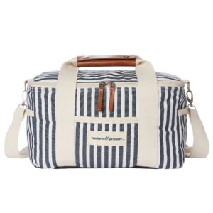 business & pleasure co. premium cooler bag - cute vintage lunch bag - perfect for beach days & picnics - keeps food fresh & drinks cold - insulated leakproof lining, 14l - lauren's navy stripe