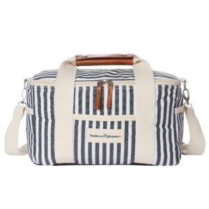 Business & Pleasure Co. Premium Cooler Bag - Cute Vintage Lunch Bag - Perfect for Beach Days & Picnics - Keeps Food Fresh & Drinks Cold - Insulated Leakproof Lining, 14L - Lauren's Navy Stripe