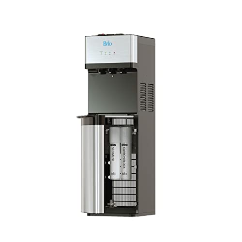 Brio 520 Bottleless Water Cooler Dispenser with 2 Stage Filtration - Self Cleaning, Hot Cold and Room Temperature Water. 2 Free Extra Replacement Filters Included - UL/Energy Star Approved