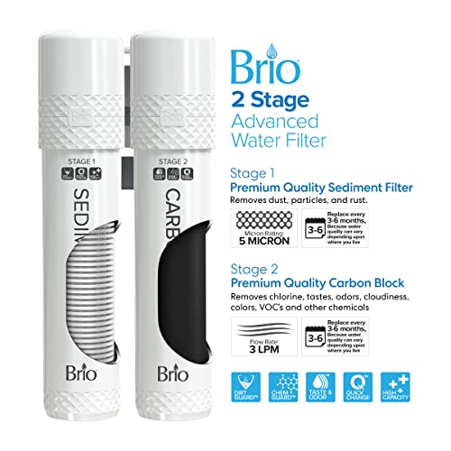Brio 520 Bottleless Water Cooler Dispenser with 2 Stage Filtration - Self Cleaning, Hot Cold and Room Temperature Water. 2 Free Extra Replacement Filters Included - UL/Energy Star Approved
