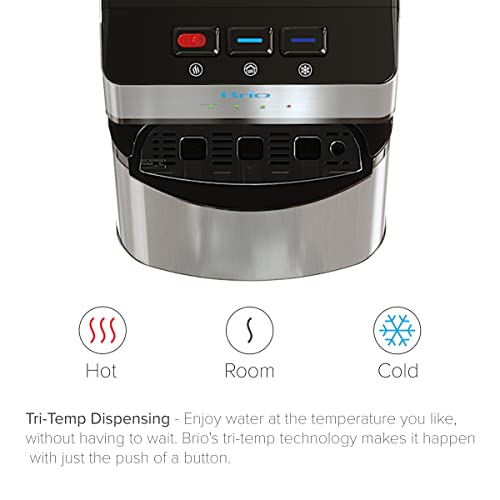 Brio 520 Bottleless Water Cooler Dispenser with 2 Stage Filtration - Self Cleaning, Hot Cold and Room Temperature Water. 2 Free Extra Replacement Filters Included - UL/Energy Star Approved