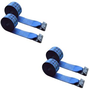 mega cargo control (4 - pack) blue tie down straps | 4" x 30' heavy duty tie-down winch strap with flat hooks | for flat bed, truck, farm, utility trailers