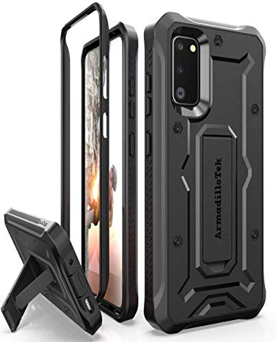 ArmadilloTek Vanguard Case Compatible with Samsung Galaxy S20 (6.2 inches) Military Grade Full-Body Rugged with Built-in Kickstand [Screenless Version] - Black