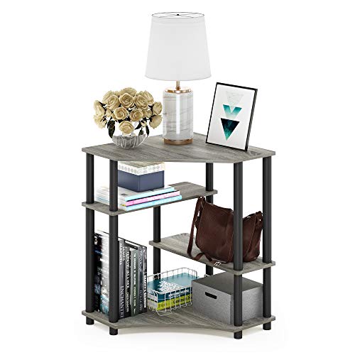 FURINNO Turn-N-Tube Space Saving Corner Desk, French Oak Grey/Black