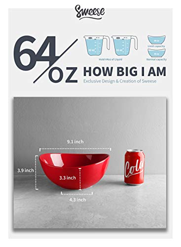 Sweese 125.104 Porcelain Bowl - 64 Ounce for Cereal, Salad and Popcorn - Set of 1, Red