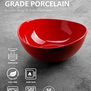 Sweese 125.104 Porcelain Bowl - 64 Ounce for Cereal, Salad and Popcorn - Set of 1, Red