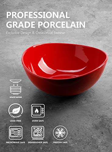 Sweese 125.104 Porcelain Bowl - 64 Ounce for Cereal, Salad and Popcorn - Set of 1, Red