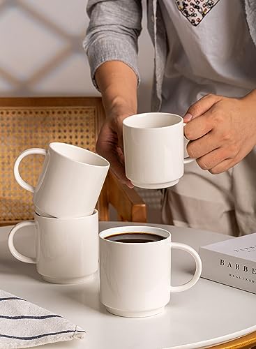 Sweese 616.001 Stackable Coffee Cups - 10 Ounce for Specialty Coffee Drinks, Cappuccino, Cafe Mocha, Latte and tea, Set of 6, White