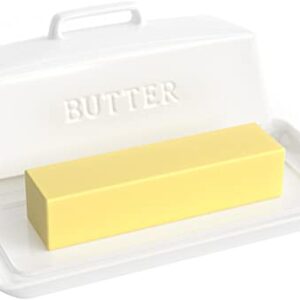 PriorityChef Ceramic Butter Dish with Lid for Countertop, Butter Keeper for Counter or Fridge, Covered Butter Tray Holder For Butter Storage, Holds 1 Stick, White