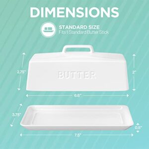 PriorityChef Ceramic Butter Dish with Lid for Countertop, Butter Keeper for Counter or Fridge, Covered Butter Tray Holder For Butter Storage, Holds 1 Stick, White