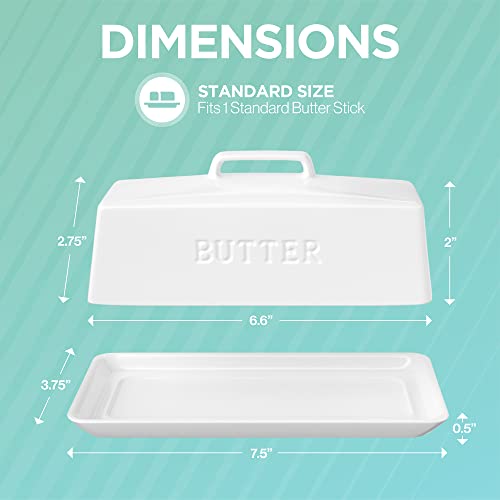 PriorityChef Ceramic Butter Dish with Lid for Countertop, Butter Keeper for Counter or Fridge, Covered Butter Tray Holder For Butter Storage, Holds 1 Stick, White