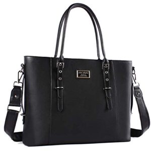mosiso pu leather laptop tote bag for women (17-17.3 inch), black