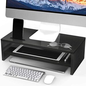 ameriergo monitor stand riser, 2-tier wood computer stand, ergonomic monitor riser desk organizer with storage and cable management, versatile as storage shelf & screen holder, for laptop printer pc