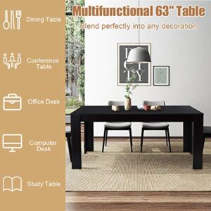 Giantex Dining Table for 6-8, Wood Rectangular Table, 63" L x 31.5" W x 30" H Large Farmhouse Center Table, Home Furniture Kitchen Table, Modern Dining Room Table, Supporting for 330LBS, Black