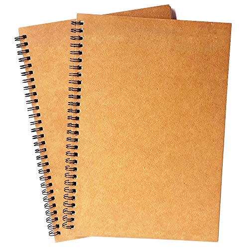 Spiral Notebook, 2 Pack Spiral Journal, Sketchpad of Thick Pure White Paper, 10" X7” (Khaki, Blank)