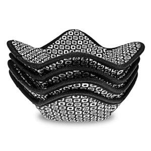 sheff microwave bowl cozy huggers set of 4 – durable and reliable – for hot and cold bowls, plates and dishes bowl holder for microwave – bowl cozies ideal household gift store (black and white)