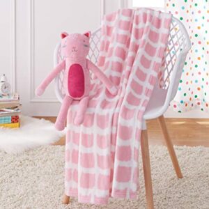 amazon basics kids pink kitties patterned throw blanket with stuffed animal cat