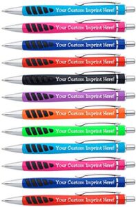 express pencils™ - your name or imprint on our custom printed addison ballpoint pen - rubber grip for writing comfort and control, black ink, medium point - 12 pack (assorted)