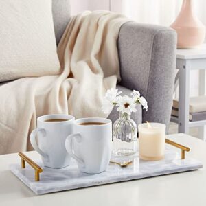 Marble Serving Tray with Gold Handles for Coffee Table, Kitchen (Rectangle, 15x7.5 in)