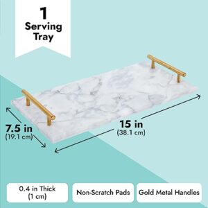 Marble Serving Tray with Gold Handles for Coffee Table, Kitchen (Rectangle, 15x7.5 in)
