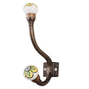 indianshelf 2 pack hook | entry hook | yellow wall hook decorative | iron farmhouse key hooks | floral coat hooks heavy duty [15.88 cm]