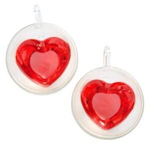 Cool Cook 2 Pack Heart Shaped Double Walled Insulated Glass Coffee Mugs or Tea Cups，Beautiful Heart Shape, Thermo Insulated Premium Quality Borosilicate Glass, Set of 2 (8.5 oz, 240 ml)