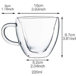 Cool Cook 2 Pack Heart Shaped Double Walled Insulated Glass Coffee Mugs or Tea Cups，Beautiful Heart Shape, Thermo Insulated Premium Quality Borosilicate Glass, Set of 2 (8.5 oz, 240 ml)