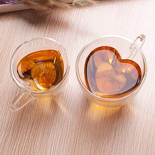 Cool Cook 2 Pack Heart Shaped Double Walled Insulated Glass Coffee Mugs or Tea Cups，Beautiful Heart Shape, Thermo Insulated Premium Quality Borosilicate Glass, Set of 2 (8.5 oz, 240 ml)