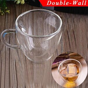 Cool Cook 2 Pack Heart Shaped Double Walled Insulated Glass Coffee Mugs or Tea Cups，Beautiful Heart Shape, Thermo Insulated Premium Quality Borosilicate Glass, Set of 2 (8.5 oz, 240 ml)