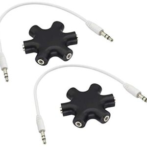 zdyCGTime Headphone Splitter, 3.5mm Stereo Audio Headset Adapter 3.5mm 6-Port Music Sharer, 3.5mm 6 Port Female Headphone Splitter Audio Connector with 3.5mm M/M TRS Stereo Plug Cable(Black)