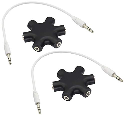 zdyCGTime Headphone Splitter, 3.5mm Stereo Audio Headset Adapter 3.5mm 6-Port Music Sharer, 3.5mm 6 Port Female Headphone Splitter Audio Connector with 3.5mm M/M TRS Stereo Plug Cable(Black)