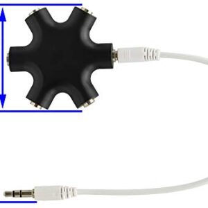 zdyCGTime Headphone Splitter, 3.5mm Stereo Audio Headset Adapter 3.5mm 6-Port Music Sharer, 3.5mm 6 Port Female Headphone Splitter Audio Connector with 3.5mm M/M TRS Stereo Plug Cable(Black)