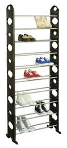home basics stackable 30 pair metal and plastic shoe rack, shoe organizer for entryway, black
