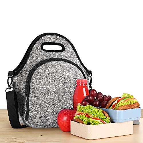 Gowraps Lunch Bags For Women/Men/Kids Neoprene Lunch Tote Bags With Adjustable Detachable Shoulder Straps Reusable Soft Insulated Lunch Bag For School/Travel/Work(Gray)