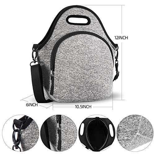 Gowraps Lunch Bags For Women/Men/Kids Neoprene Lunch Tote Bags With Adjustable Detachable Shoulder Straps Reusable Soft Insulated Lunch Bag For School/Travel/Work(Gray)