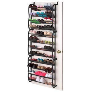 home basics shoe rack for 36 pair over the door space saver shelf closet wall hanging organizer storage stand, black