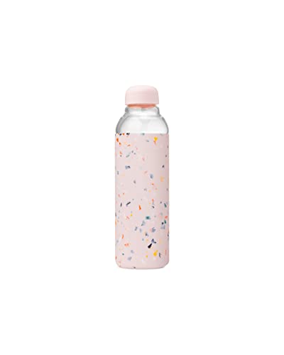 W&P Porter Glass Water Bottle w/ Protective Silicone Sleeve | Terrazzo Blush 20 Ounces | On-the-Go | Reusable Bottle for Coffee, Tea and Water | Portable