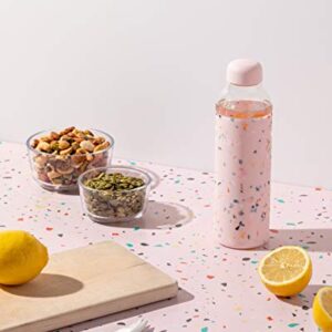 W&P Porter Glass Water Bottle w/ Protective Silicone Sleeve | Terrazzo Blush 20 Ounces | On-the-Go | Reusable Bottle for Coffee, Tea and Water | Portable