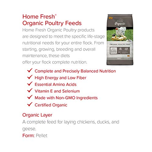 HOME FRESH Chicken Feed - Complete Nutrition for Poultry, High Energy and Protein, Organic Layer Pellet Chicken Food - 40 lb Bag