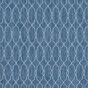 Unique Loom Outdoor Trellis Collection Area Rug - Links Trellis (9' x 12' Rectangle, Blue/ Ivory)